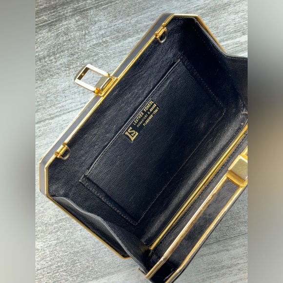 VTG LS Leather School Monastery S Croce Florence Italy Black Gold Evening Bag 7” - Picture 7 of 16